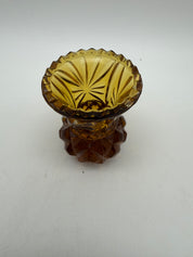 2.5” Vintage Amber Glass Toothpick Holder Match Bud Vase Pineapple Scalloped Rim 2.5"