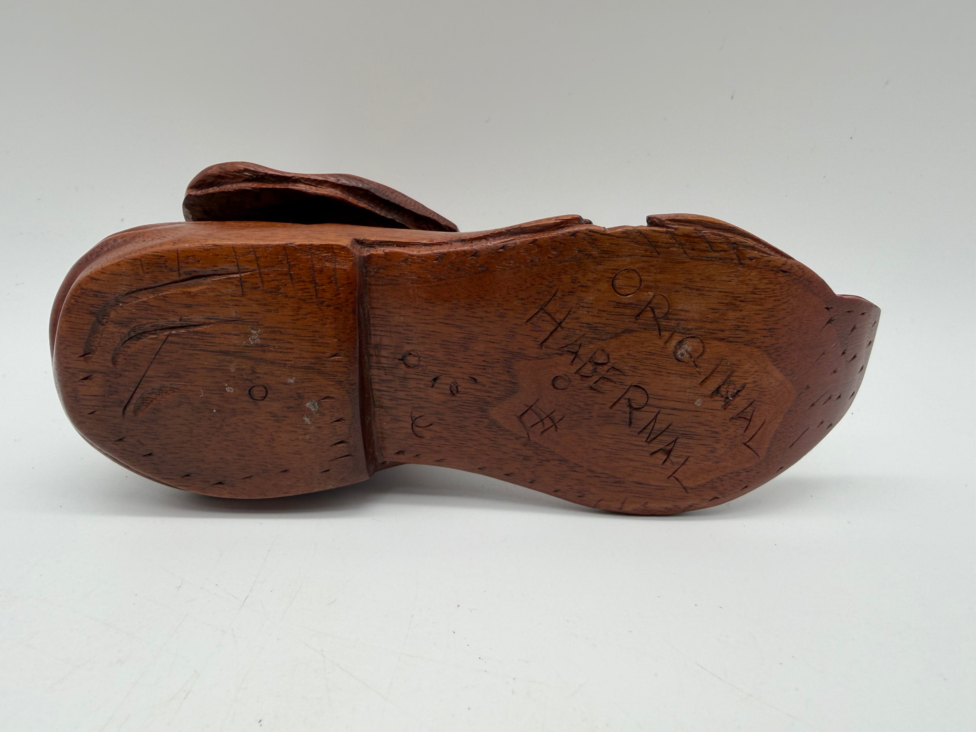 7” wood shoe hobo art carved box