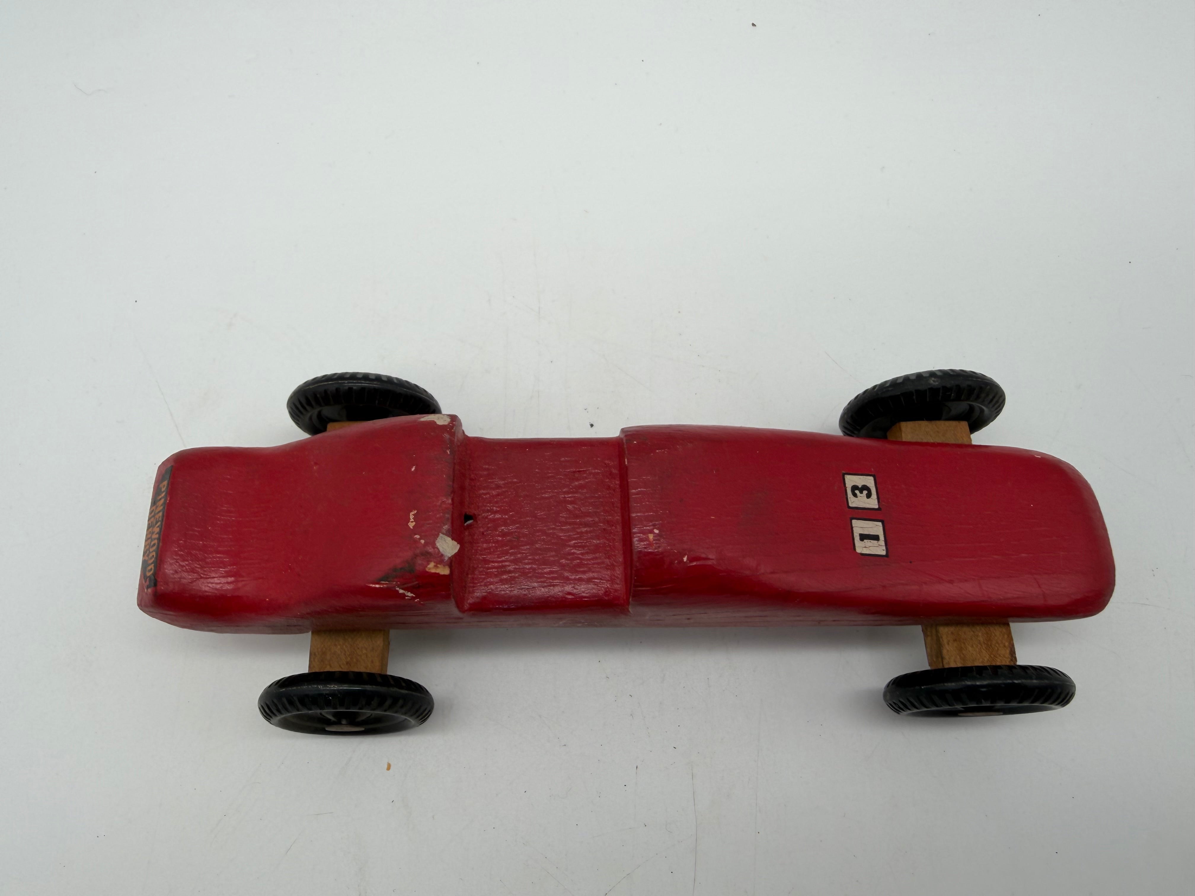 7” pinewood derby Red race car #13