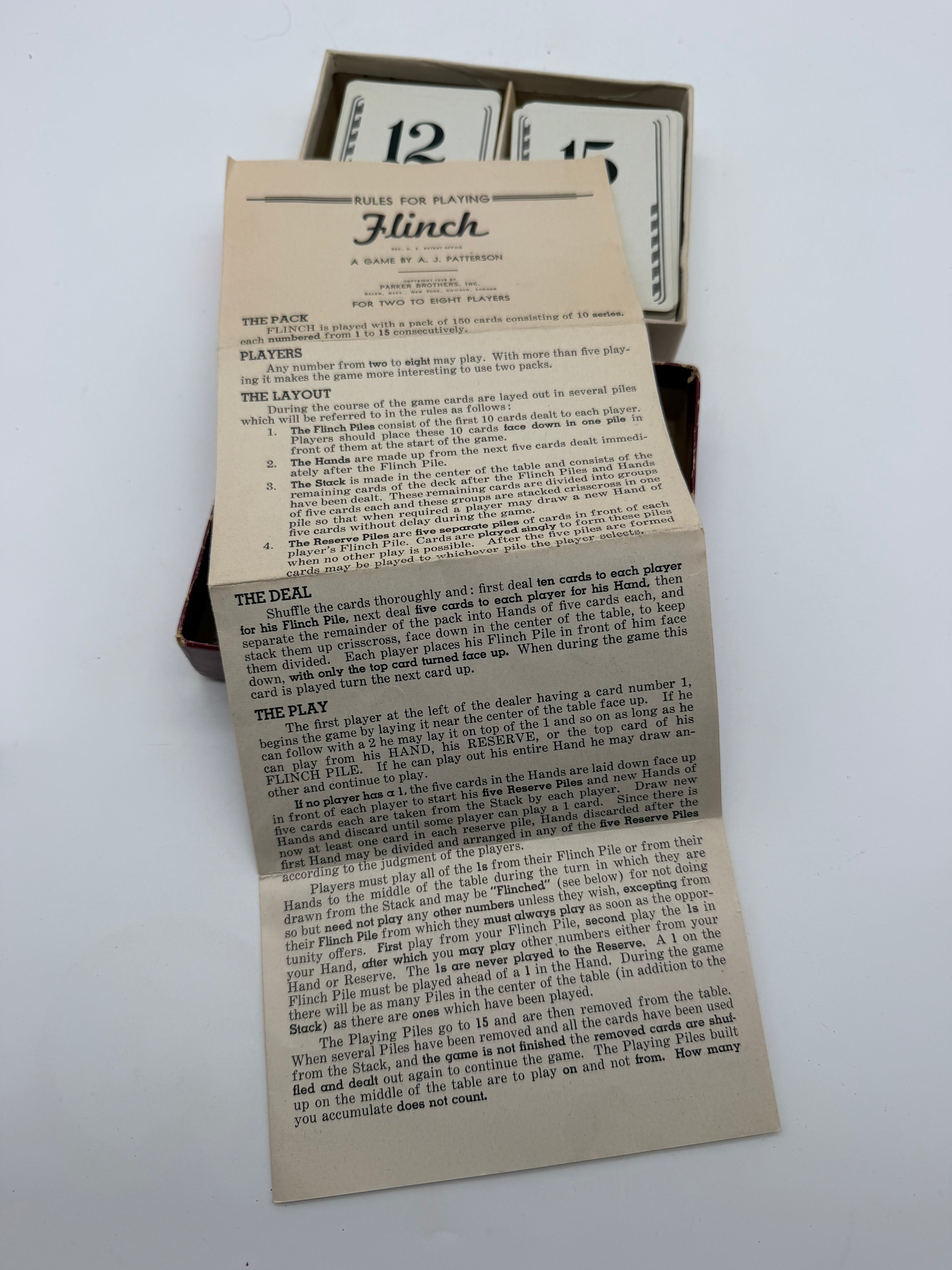 Flinch Parker Brothers 1938 A.J. Patterson Card Game