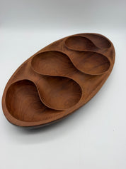 18” MCM Danish Modern Wooden Bowl Serving Tray Laur Jensen Oval Teak 6-Section 60’s
