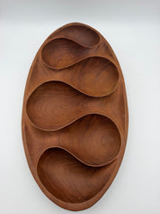 18” MCM Danish Modern Wooden Bowl Serving Tray Laur Jensen Oval Teak 6-Section 60’s