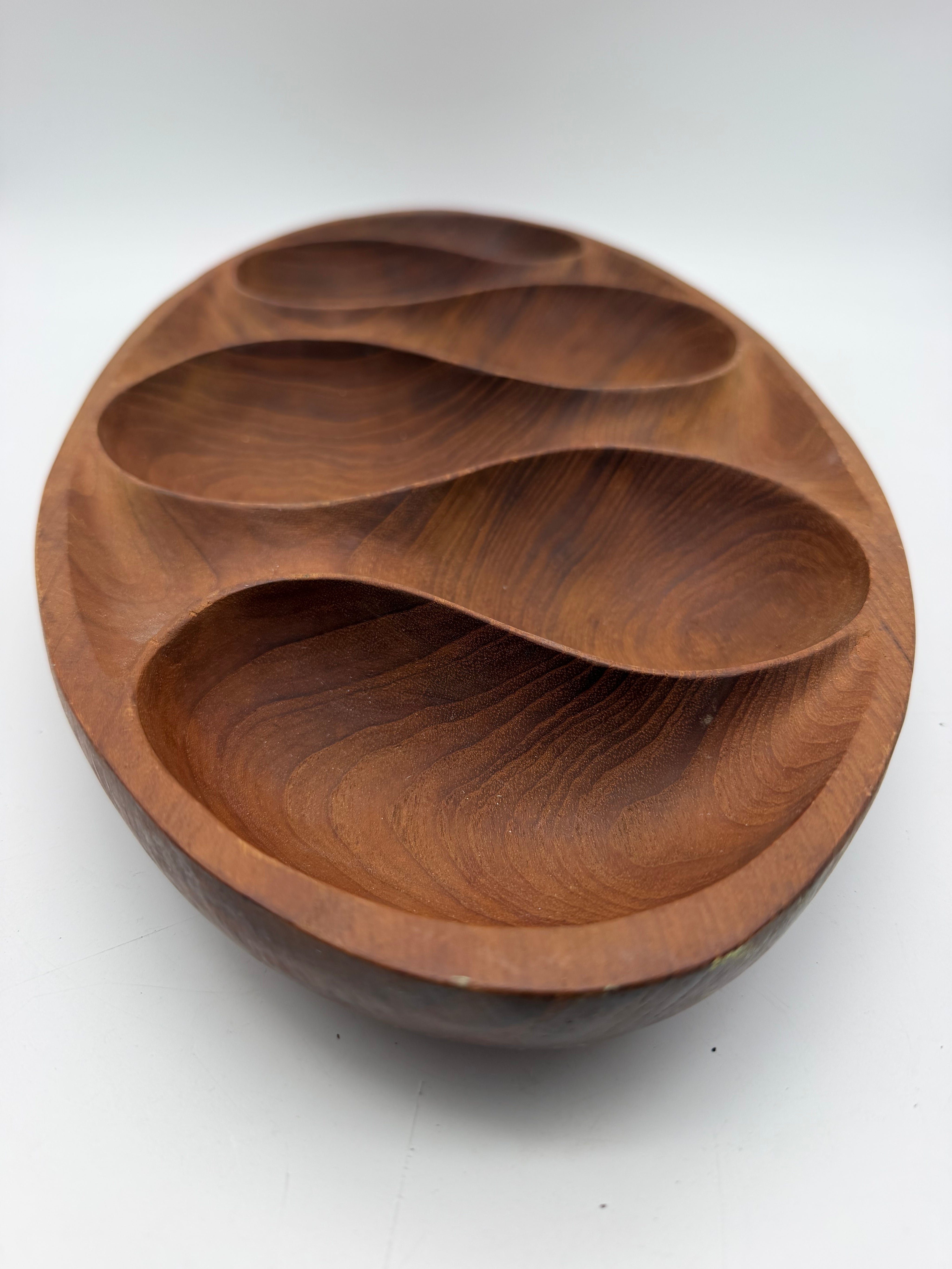 18” MCM Danish Modern Wooden Bowl Serving Tray Laur Jensen Oval Teak 6-Section 60’s