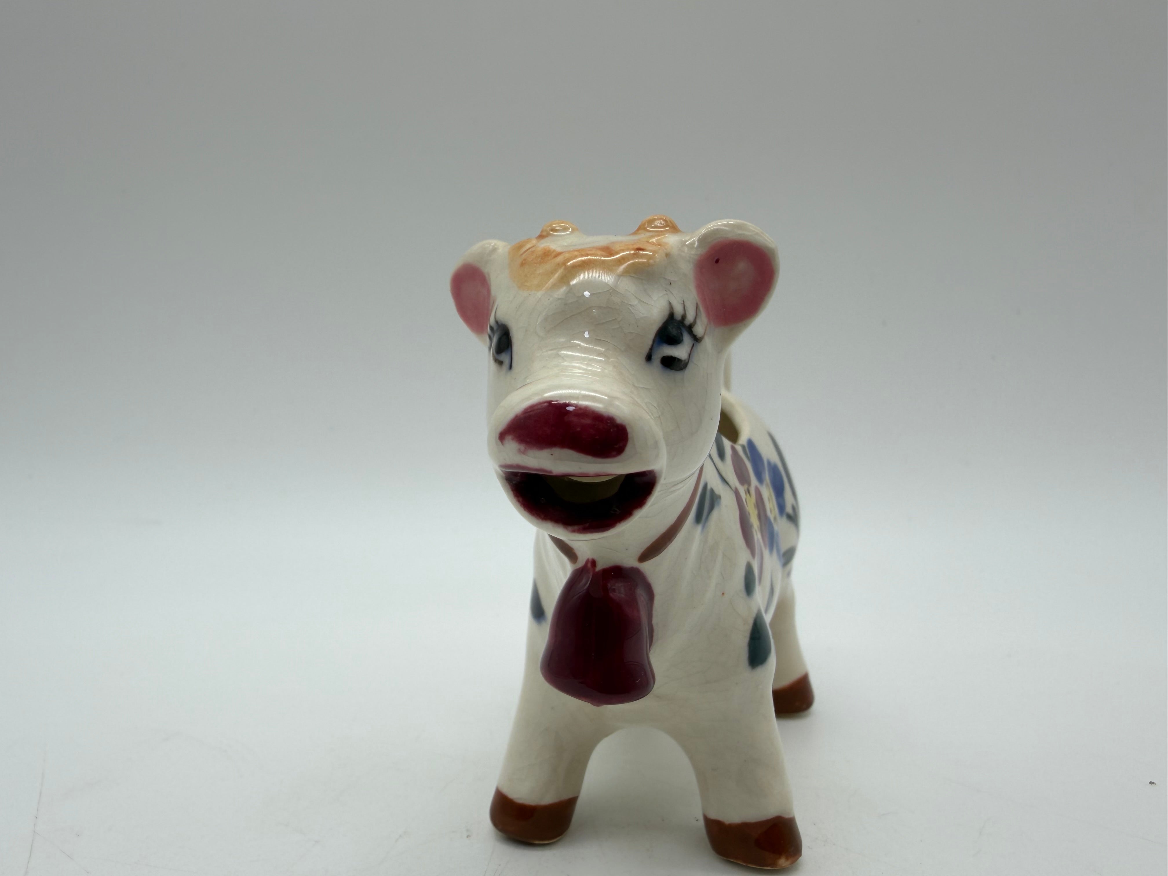 6” cow creamer hand painted flowers