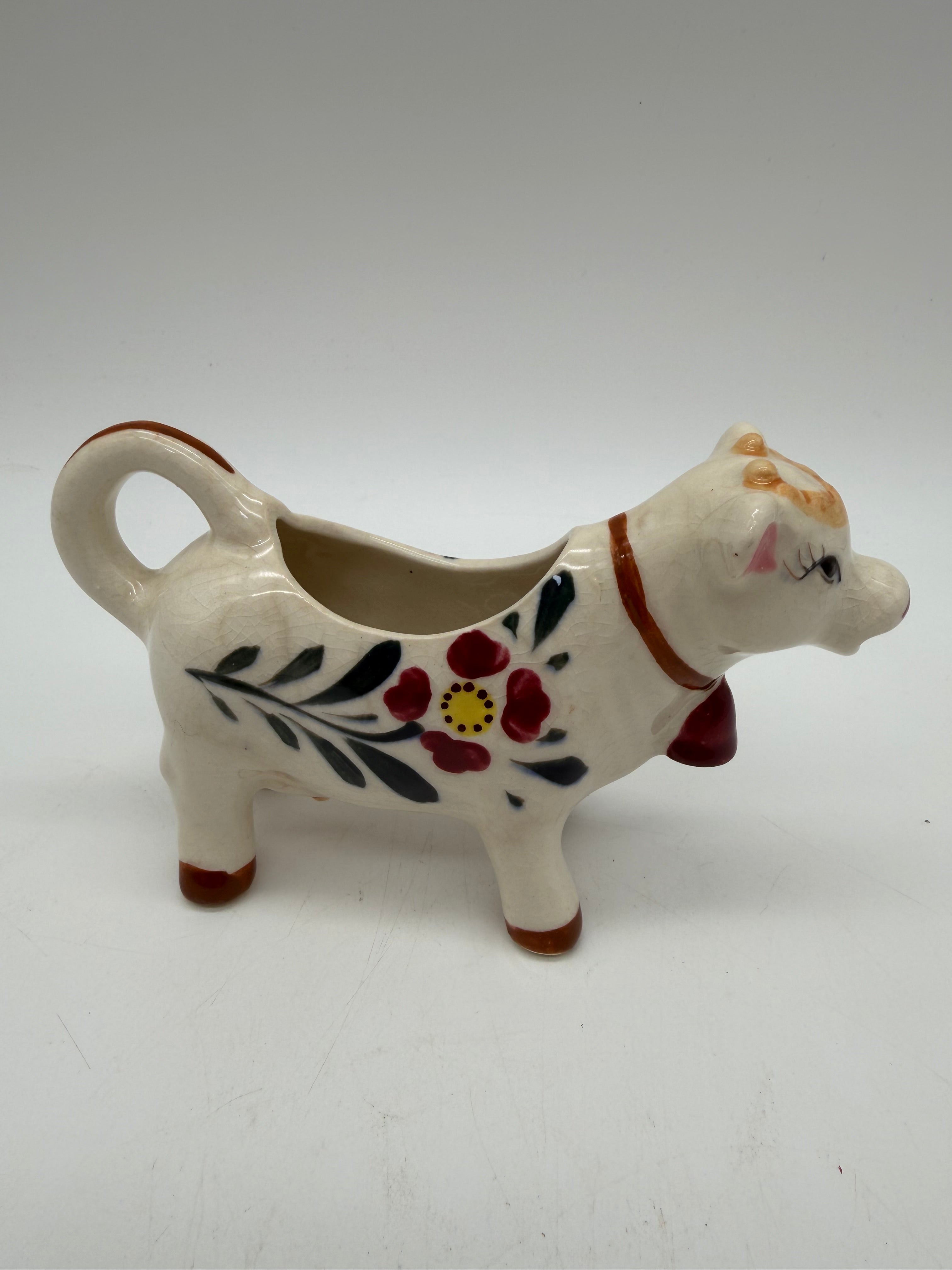 6” cow creamer hand painted flowers