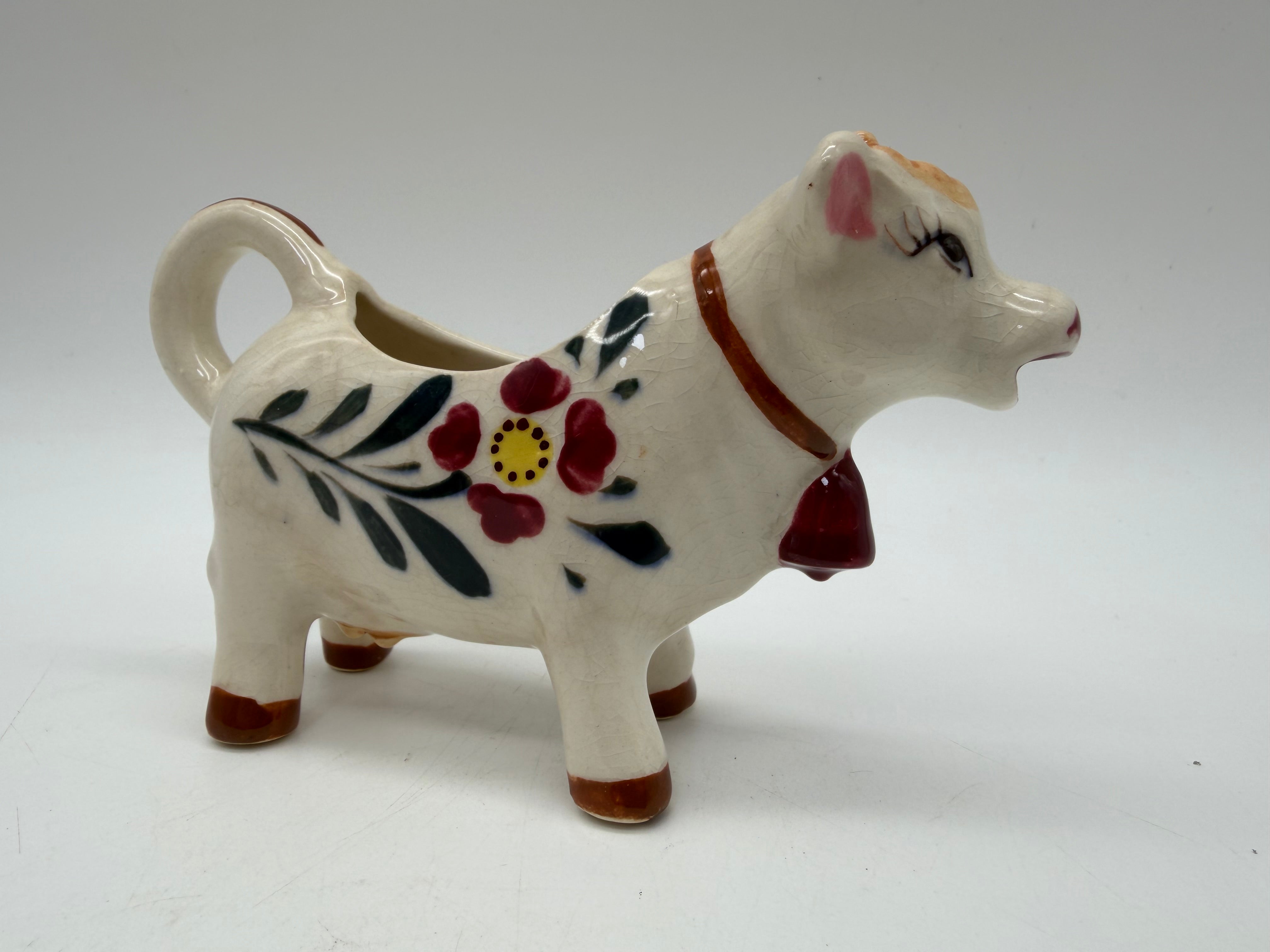 6” cow creamer hand painted flowers
