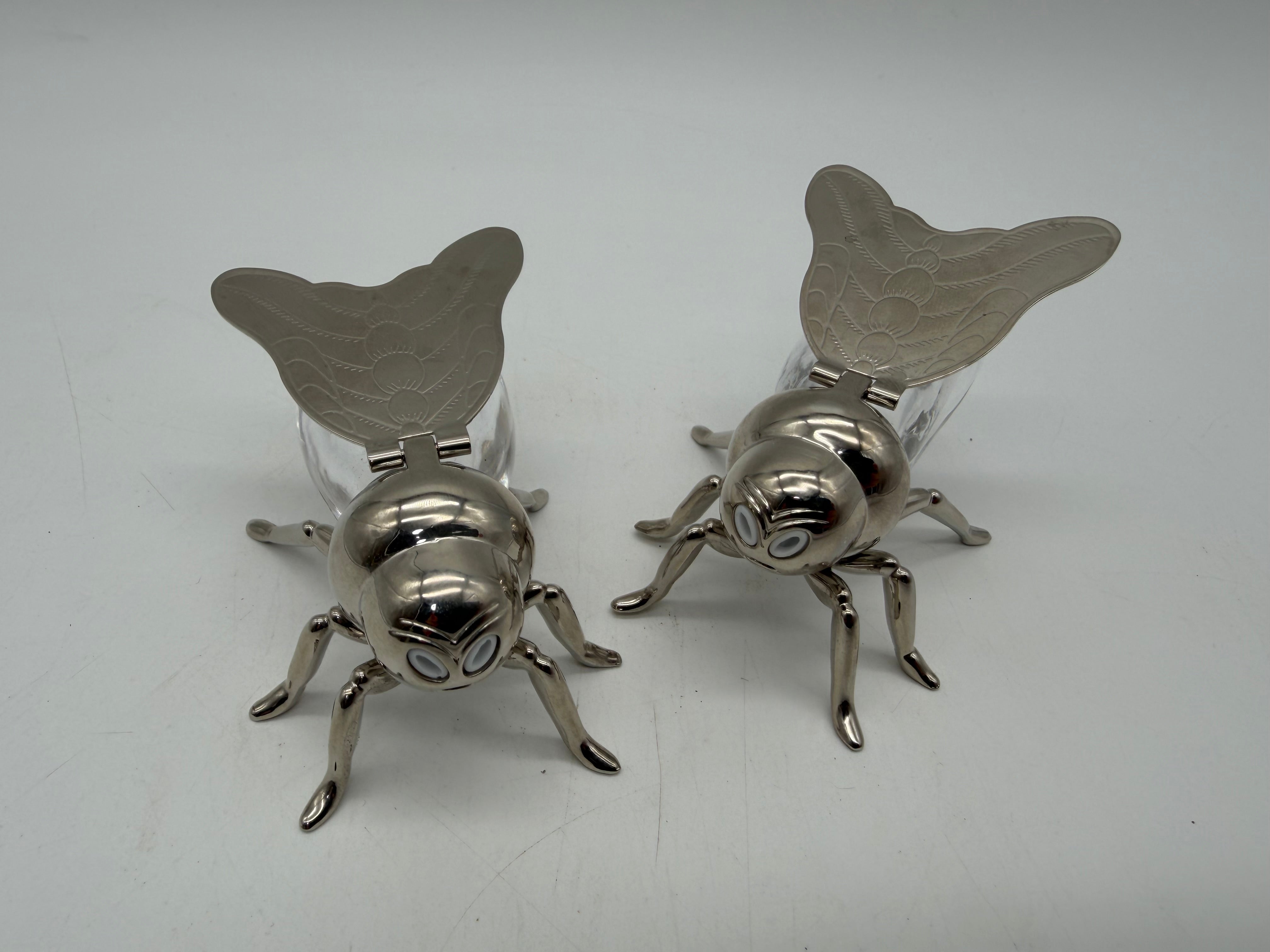 3” Godinger Silver Bee Fly Salt and pepper shakers