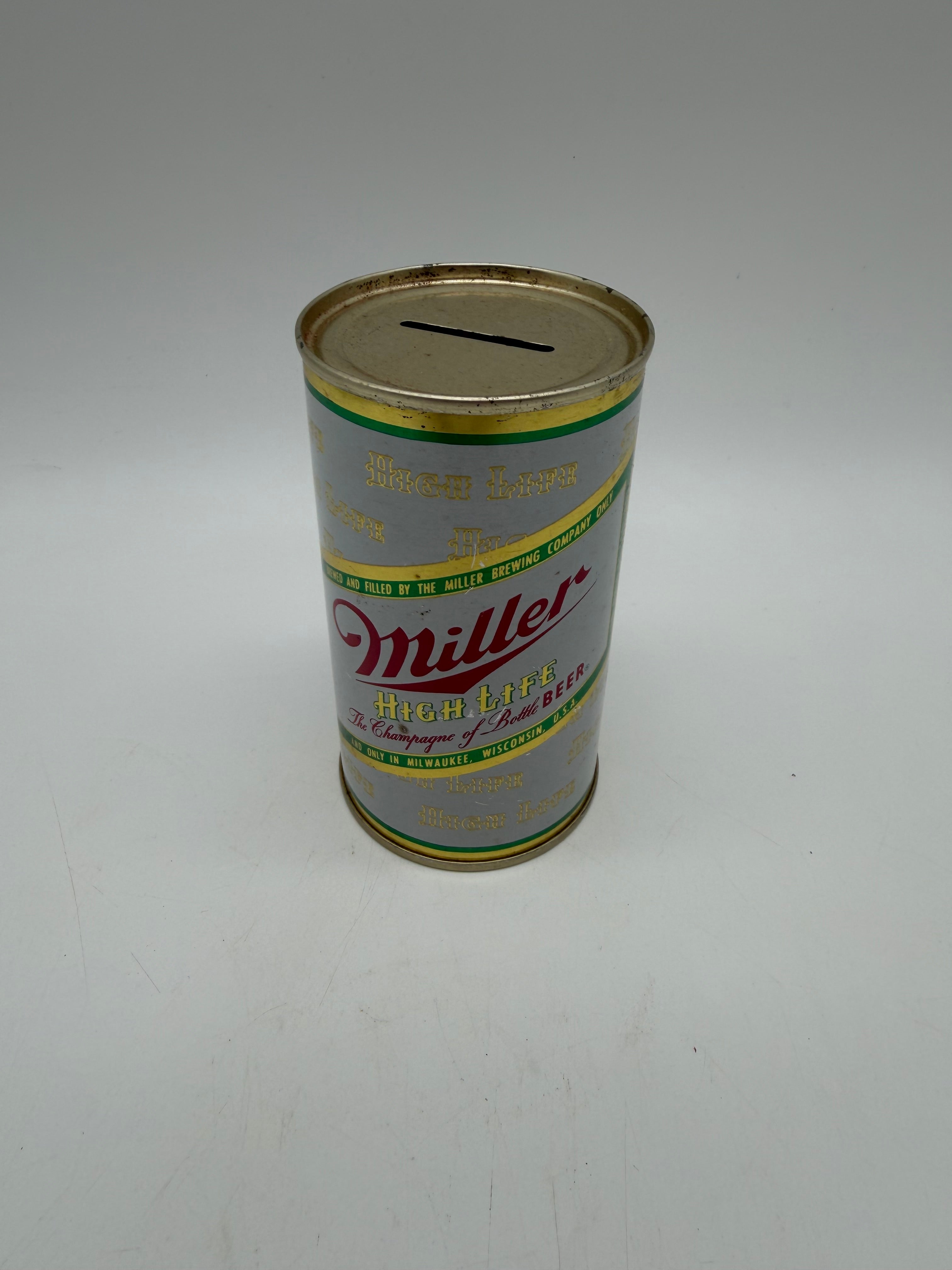 5” Miller High Life tin piggy bank flat top can