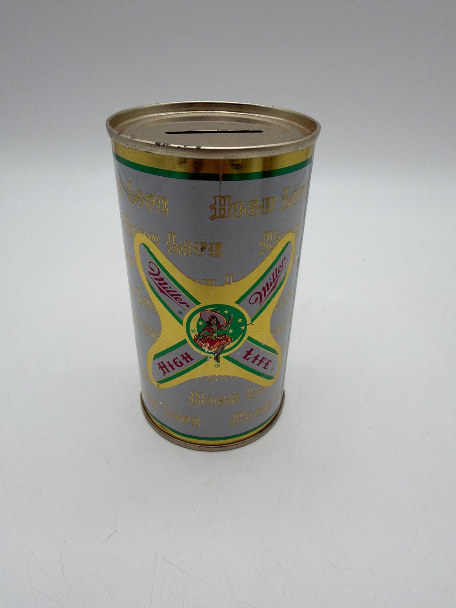 5” Miller High Life tin piggy bank flat top can