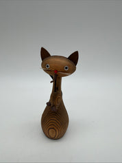 5”  MCM Cryptomeria Japonica Wood Figures CAT and MOUSE Otagiri Japan