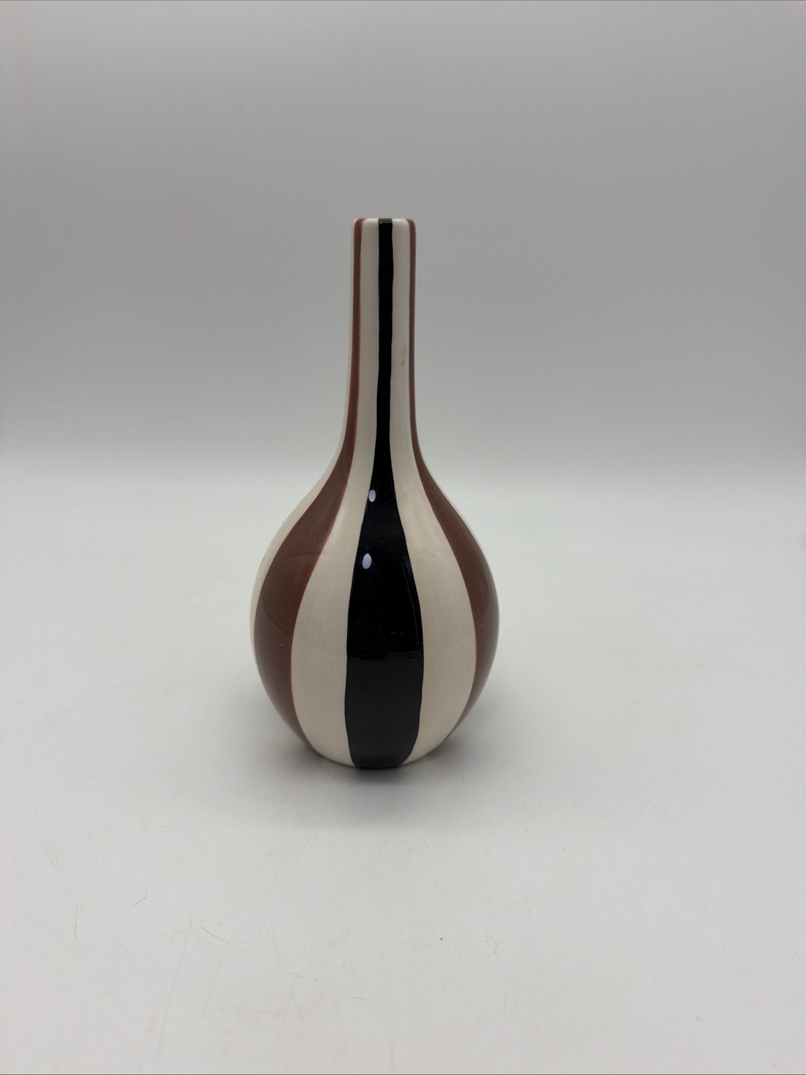 7.5” JONATHAN ADLER 2003 Happy Home Stripes Vase Oeuvre Inc Groovy Pottery Brown stripes