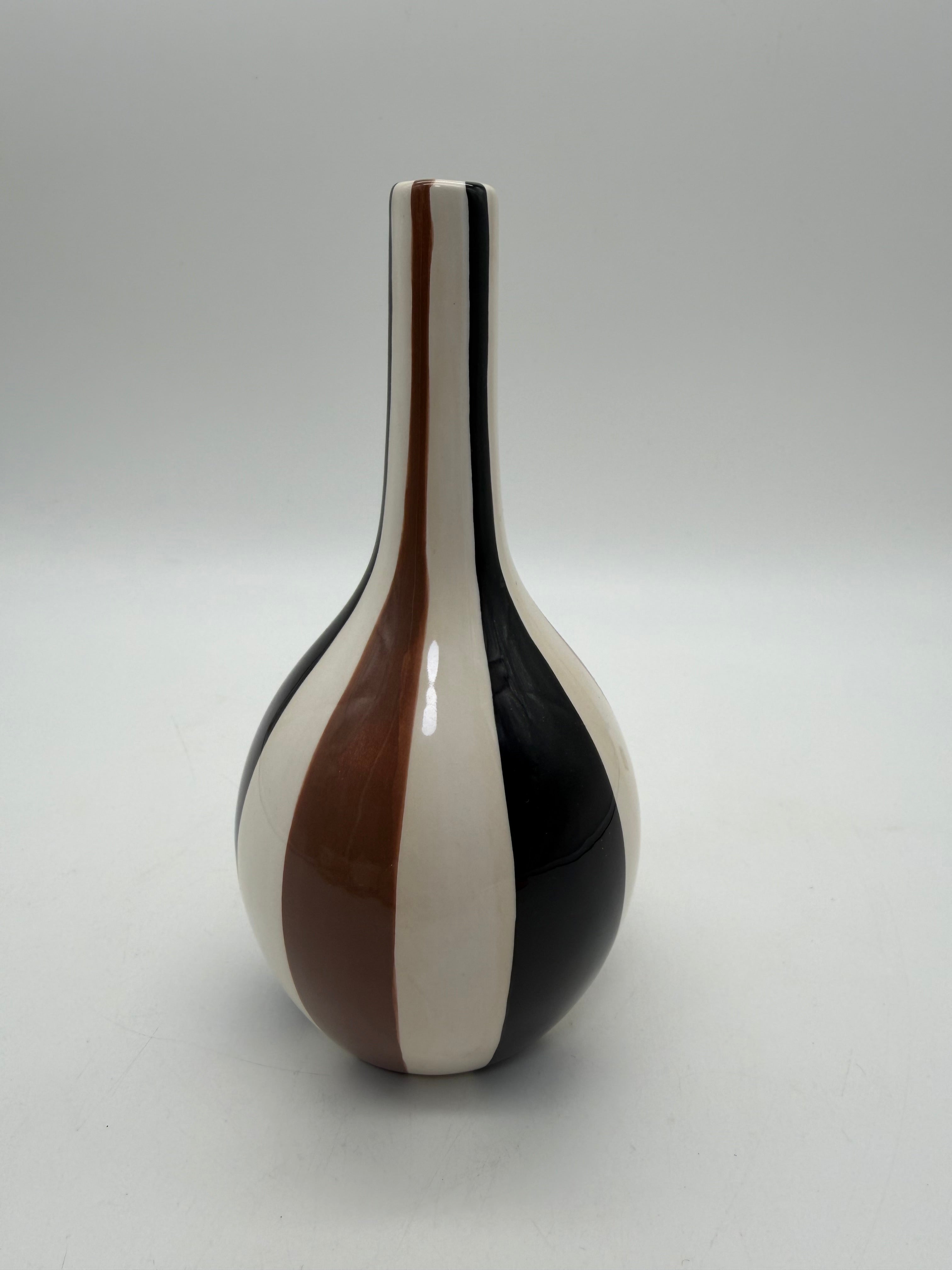 7.5” JONATHAN ADLER 2003 Happy Home Stripes Vase Oeuvre Inc Groovy Pottery Brown stripes