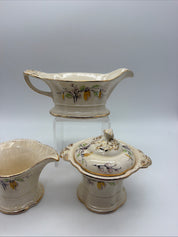 8” Edwin Knowles gravy, creamer and sugar Sylvan pattern Fall harvest