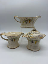 8” Edwin Knowles gravy, creamer and sugar Sylvan pattern Fall harvest