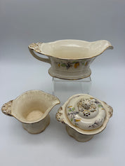 8” Edwin Knowles gravy, creamer and sugar Sylvan pattern Fall harvest