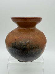 5” bulbous orange and black studio pottery vase