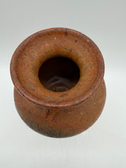 5” bulbous orange and black studio pottery vase