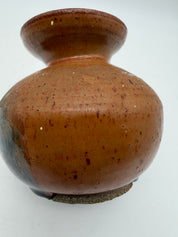 5” bulbous orange and black studio pottery vase