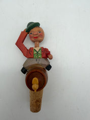 6” Anri bottle stoppers push puppet mechanical wood & cork.