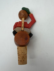 6” Anri bottle stoppers push puppet mechanical wood & cork.