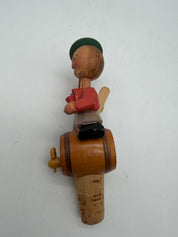 6” Anri bottle stoppers push puppet mechanical wood & cork.