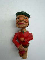 6” Anri Bottle stopper push puppet mechanical wood & cork