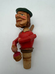 6” Anri Bottle stopper push puppet mechanical wood & cork