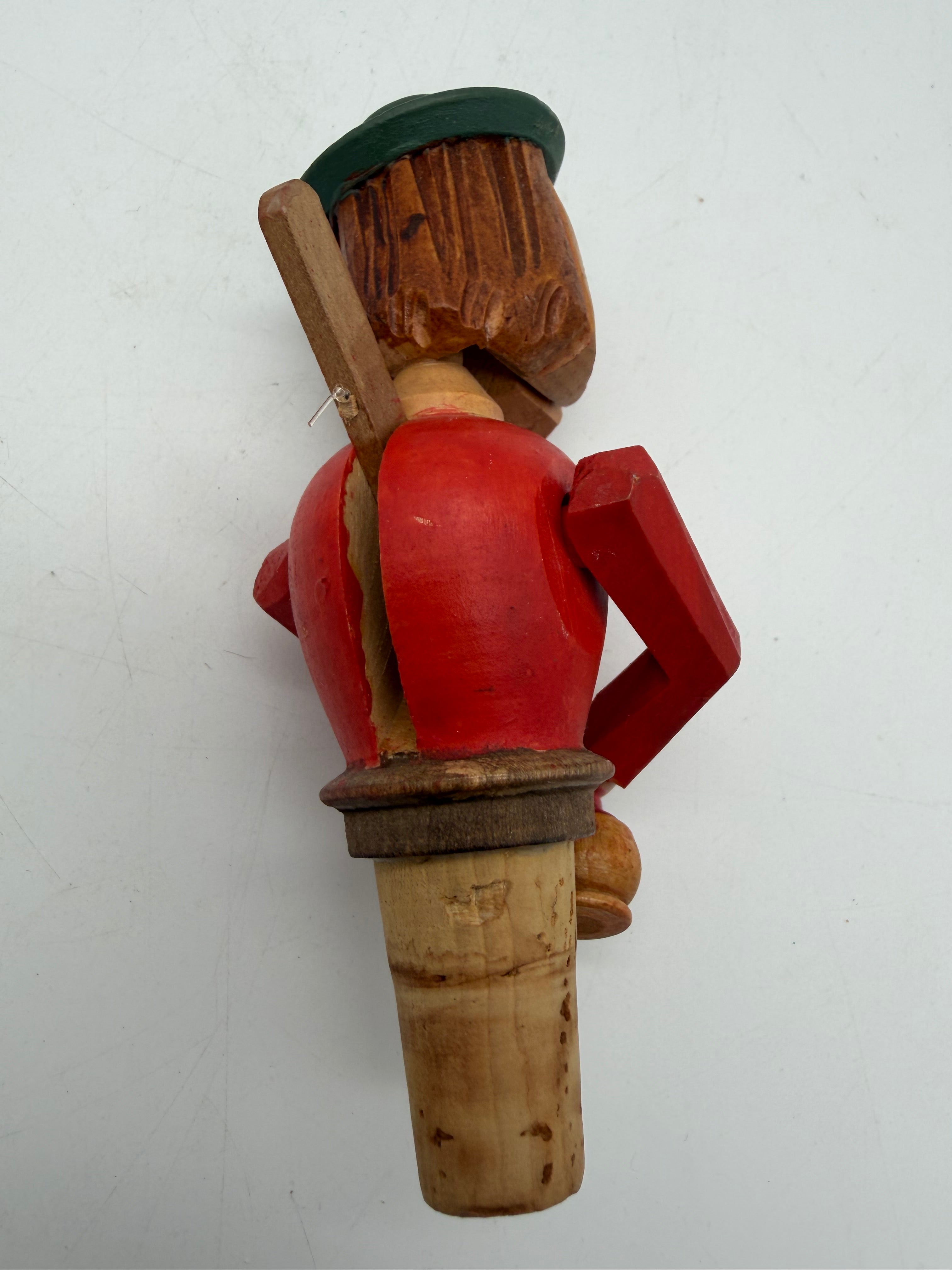 6” Anri Bottle stopper push puppet mechanical wood & cork