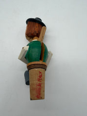 6” Anri bottle stoppers push puppet mechanical wood & cork.