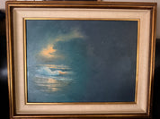 31x25” oil painting Julie Gregory UK artist costal scene dark blue