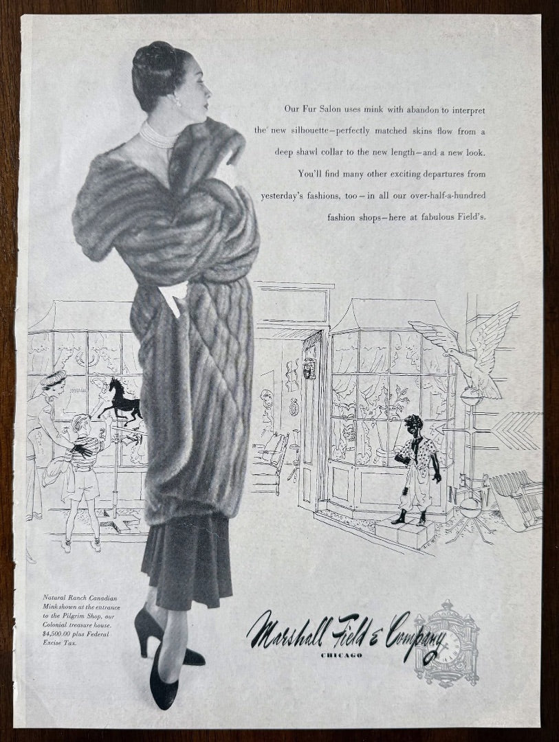 VTG M Field's Fur Salon Chicago Ad Framed