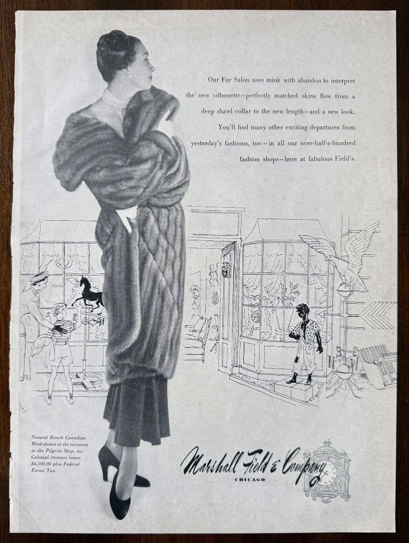 VTG M Field's Fur Salon Chicago Ad Framed by The Merry Memory Company