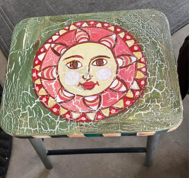 Whimsical Hand-Painted Sun Stool