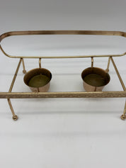 Fire King 1.5 Qt Casserole 2 Votive Warmer gold Metal Frame White