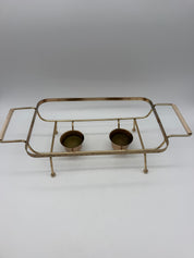 Fire King 1.5 Qt Casserole 2 Votive Warmer gold Metal Frame White