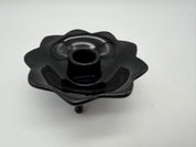 5”  FENTON BLACK GLASS LOTUS FLOWER 3 TOED SINGLE CANDLE HOLDER 1930’s