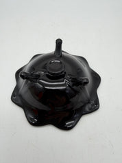 5”  FENTON BLACK GLASS LOTUS FLOWER 3 TOED SINGLE CANDLE HOLDER 1930’s