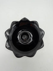 5”  FENTON BLACK GLASS LOTUS FLOWER 3 TOED SINGLE CANDLE HOLDER 1930’s