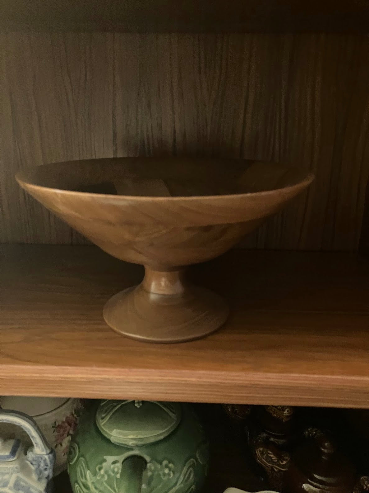 Mid-Century Walnut Bowl w/ Pedestal