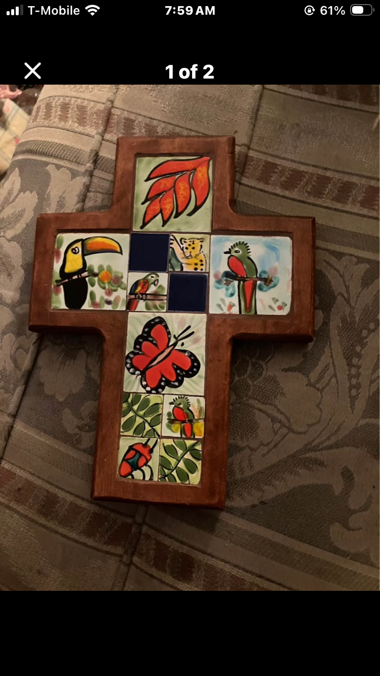 Mexican tile wooden cross