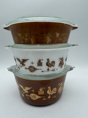 8” Pyrex Early American Casserole Set / serve and store 471 472 473