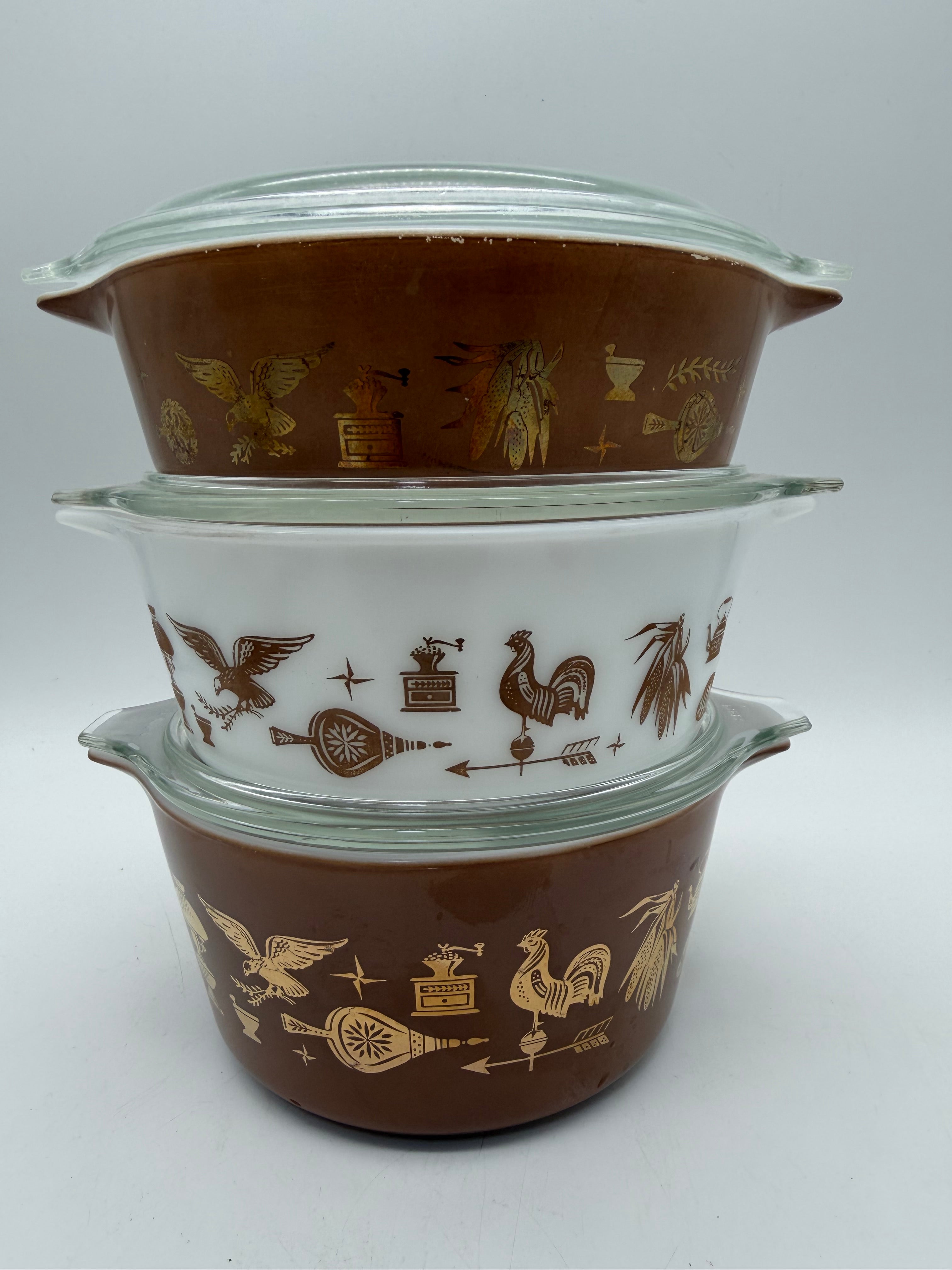 8” Pyrex Early American Casserole Set / serve and store 471 472 473