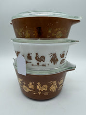 8” Pyrex Early American Casserole Set / serve and store 471 472 473