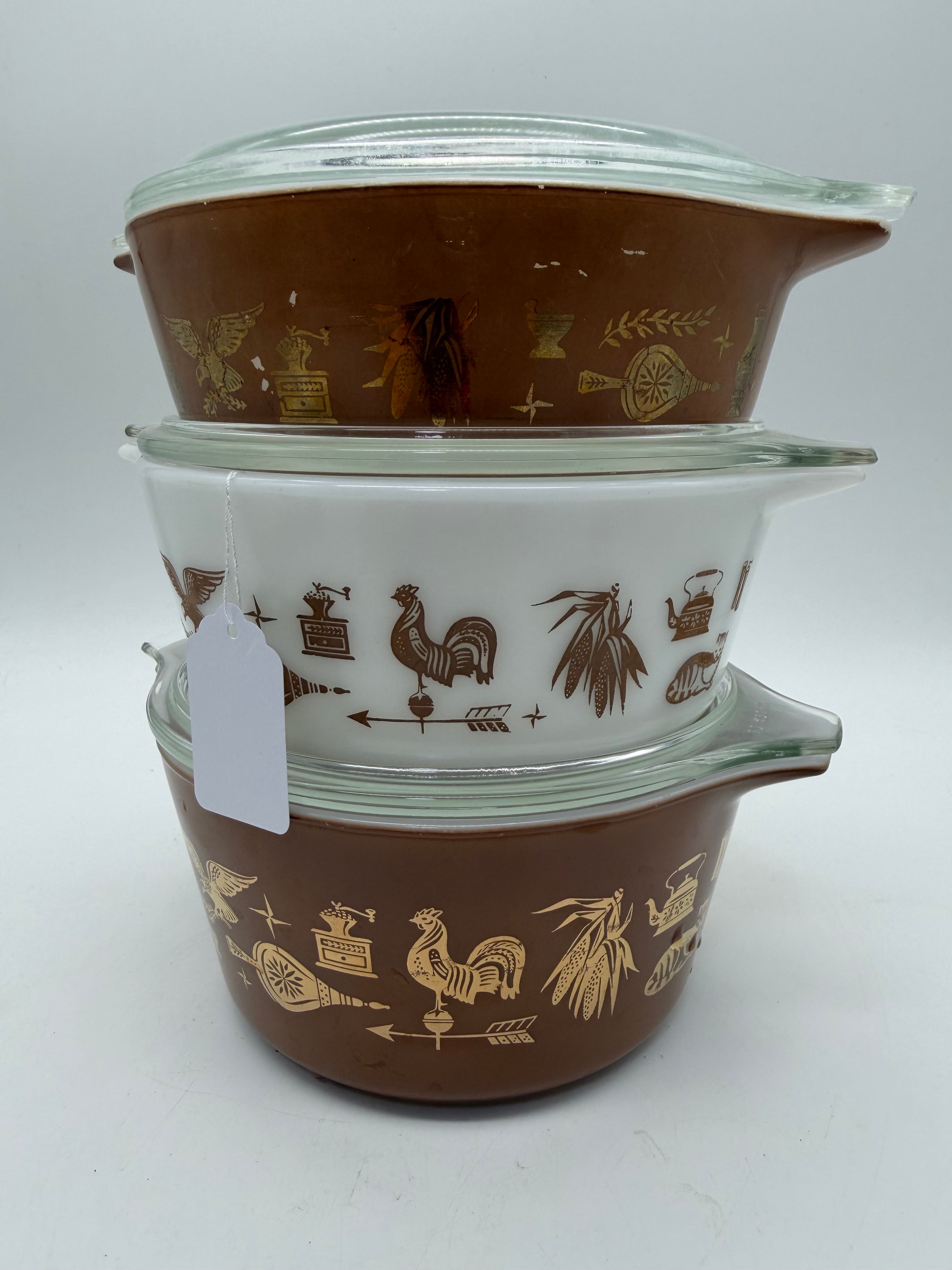 8” Pyrex Early American Casserole Set / serve and store 471 472 473