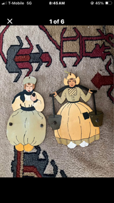 Vintage Dutch Folk Art Wooden Wall Hangings – Set of 2