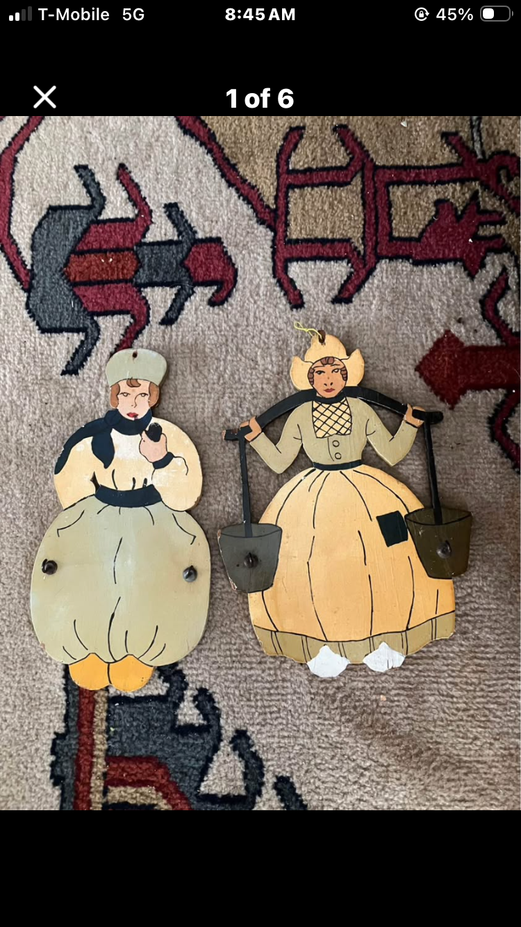 Vintage Dutch Folk Art Wooden Wall Hangings – Set of 2 by 312 - M.A.K.