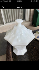 Vintage Milk Glass Grape & Leaf Covered Candy Dish
