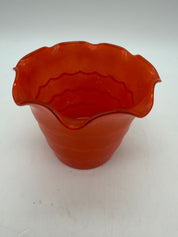 3” Fire King Anchor Hocking Tangerine Red Fired On Color Ruffled Top Pot Artware