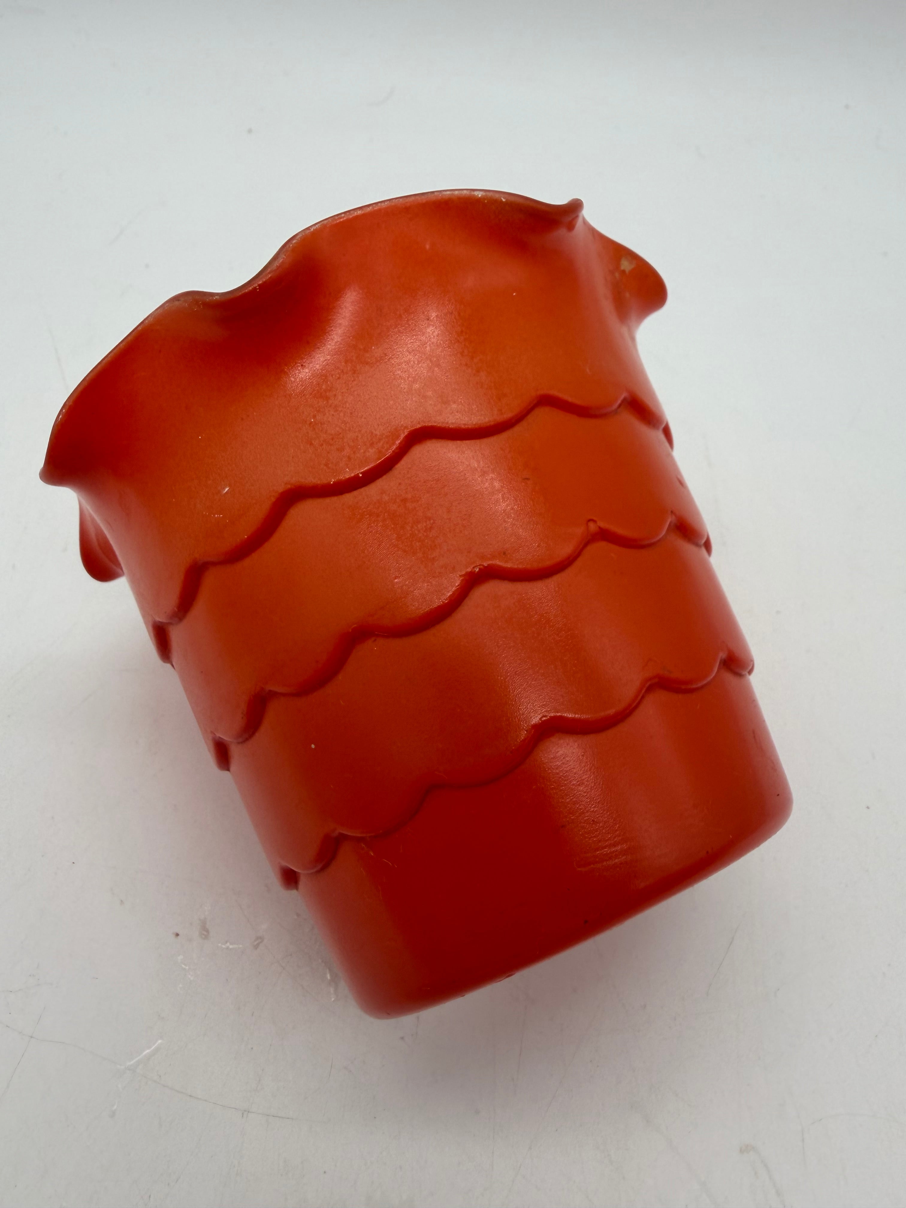 3” Fire King Anchor Hocking Tangerine Red Fired On Color Ruffled Top Pot Artware