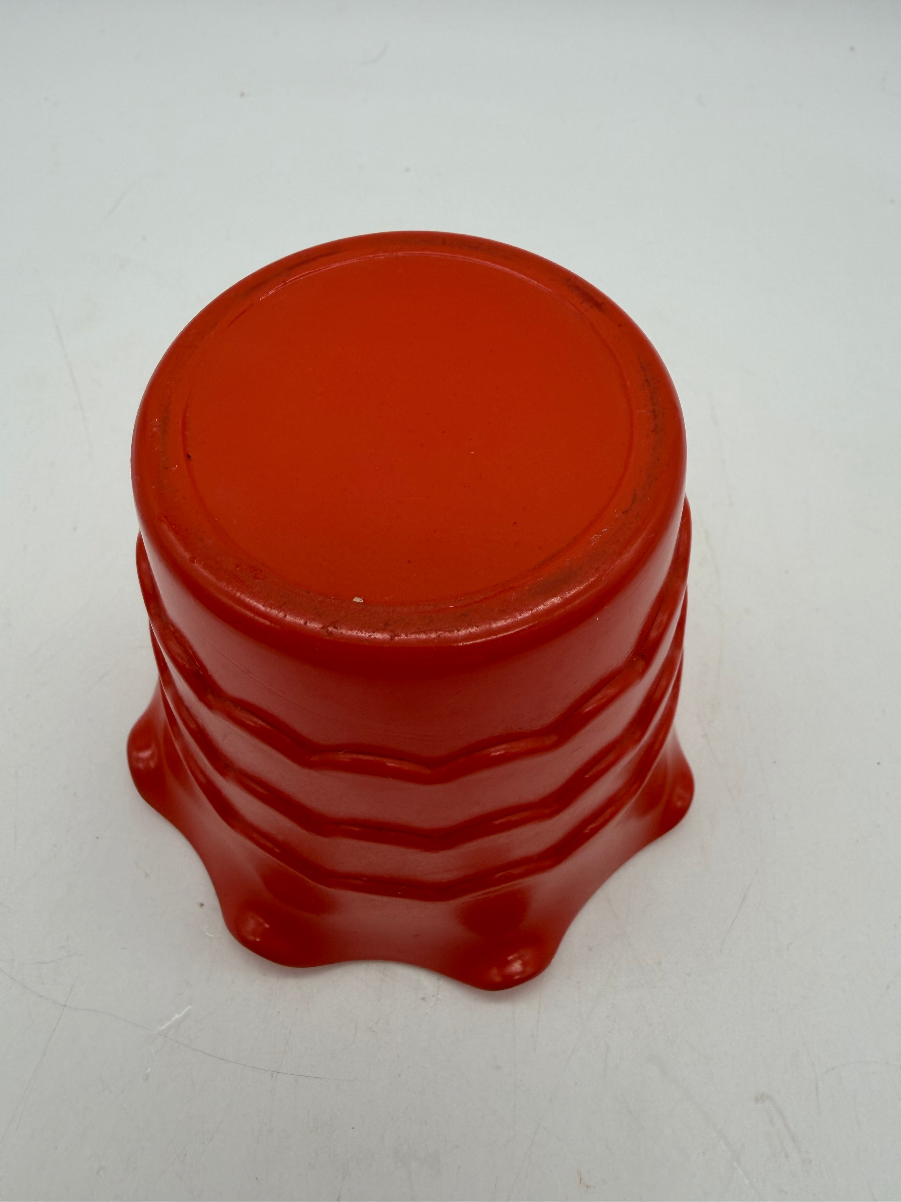 3” Fire King Anchor Hocking Tangerine Red Fired On Color Ruffled Top Pot Artware